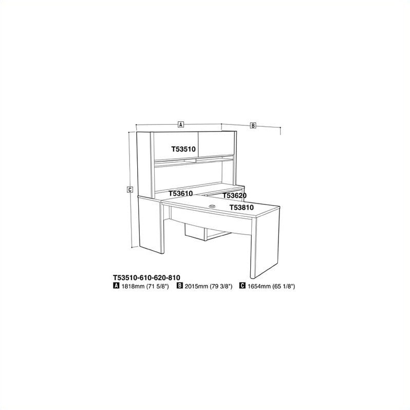 Home Square 6-Piece Set with U-Shaped Home Office Set with Pedestal