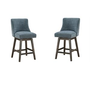 Home Square 26&quot Swivel Counter Stools in Navy Fabric with Gray Legs (Set of 2)