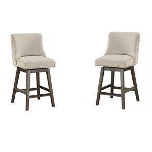 Home Square 26&quot Swivel Counter Stools in Beige Fabric with Gray Legs (Set of 2)