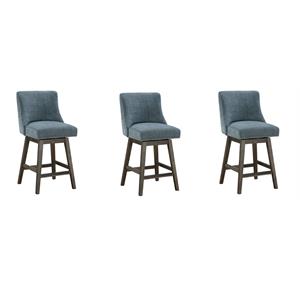 Home Square 26&quot Swivel Counter Stools in Navy Fabric with Gray Legs (Set of 3)
