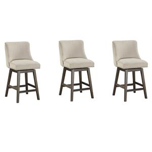 Home Square 26&quot Swivel Counter Stool in Beige Fabric with Gray Legs (Set of 3)