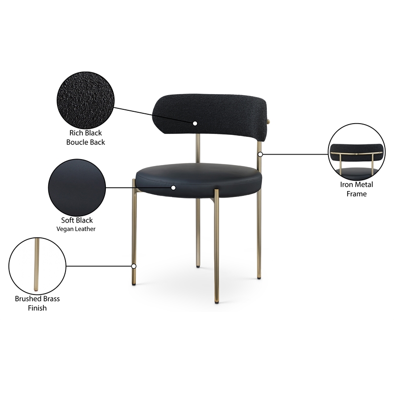 Home Square Black Vegan Leather and Boucle Fabric Dining Chair (Set of 2)