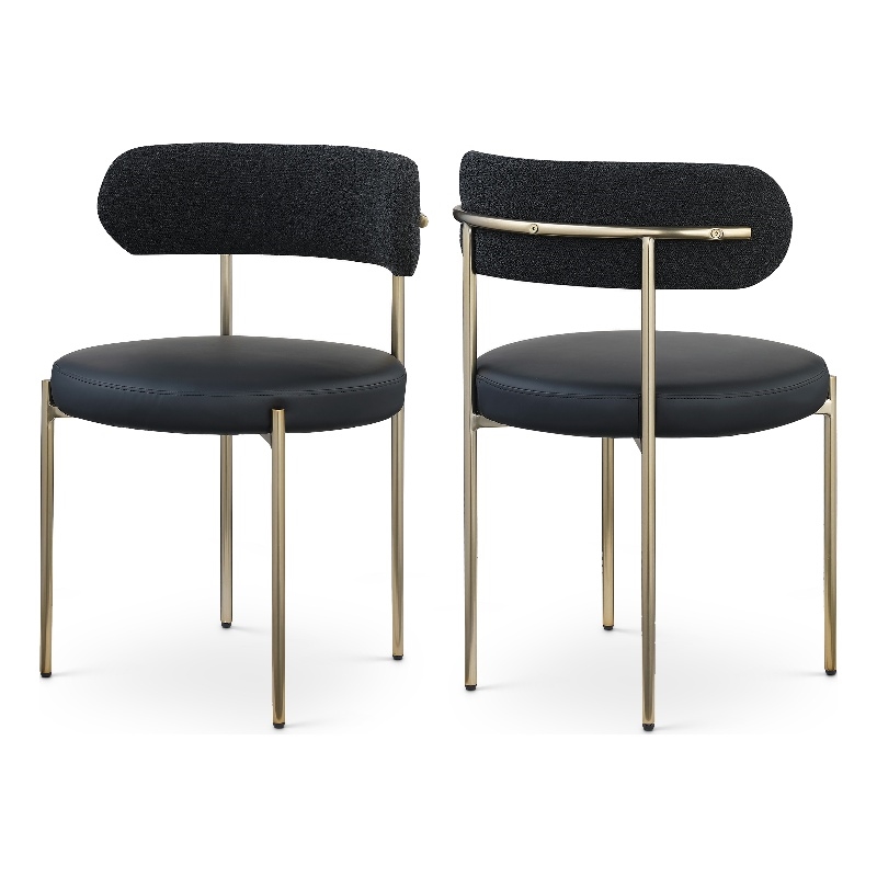 Home Square Black Vegan Leather and Boucle Fabric Dining Chair (Set of 2)