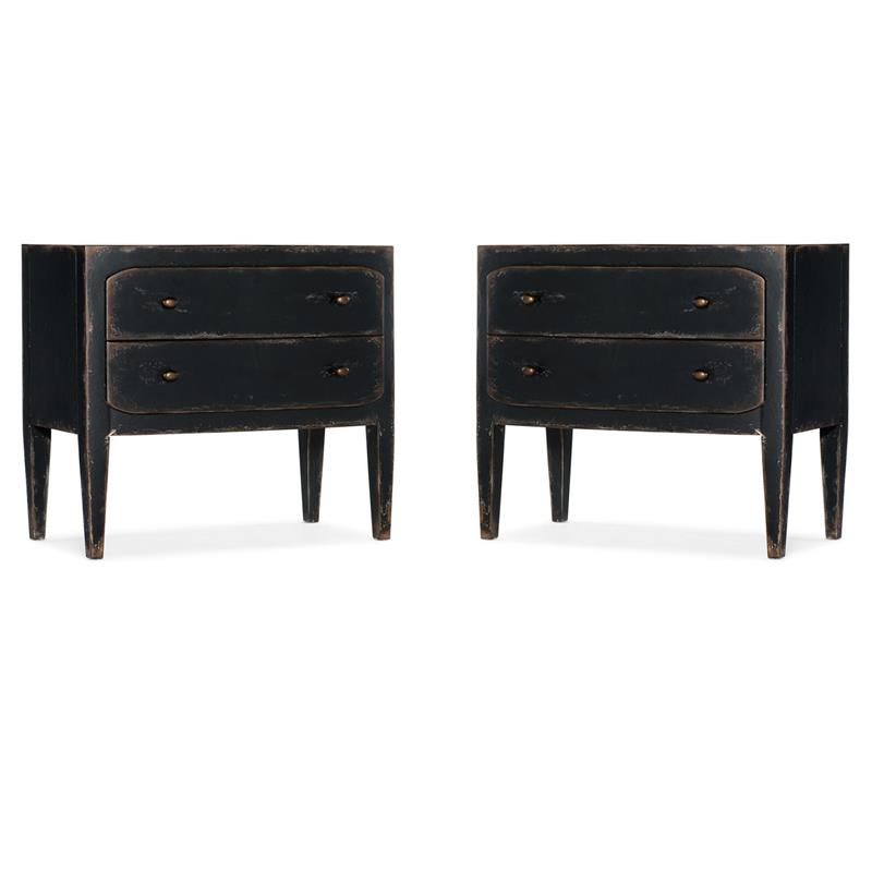 Home Square Set of 2 Two-Drawer Wood Nightstands in Distressed Black