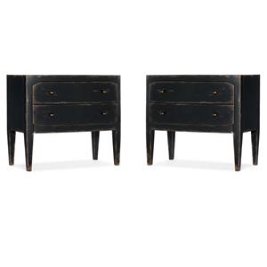 Home Square Set of 2 Two-Drawer Wood Nightstands in Distressed Black