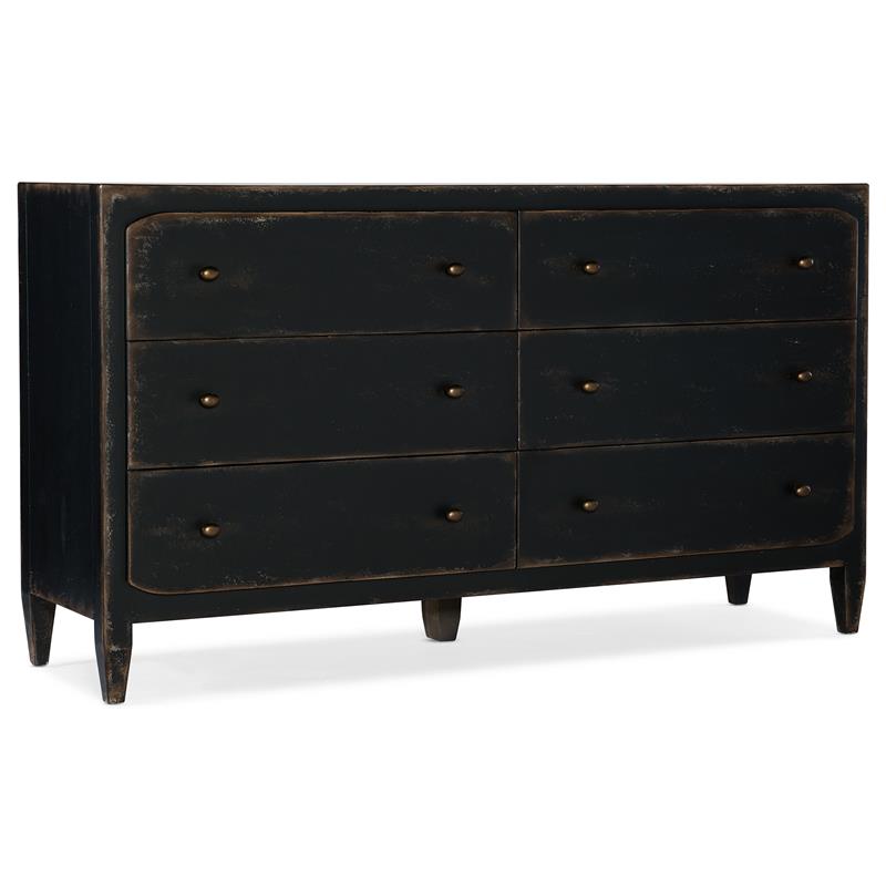 Home Square Set of 3 Wood  6 Drawer Dresser & 2 Two-Drawer Nightstands in Black