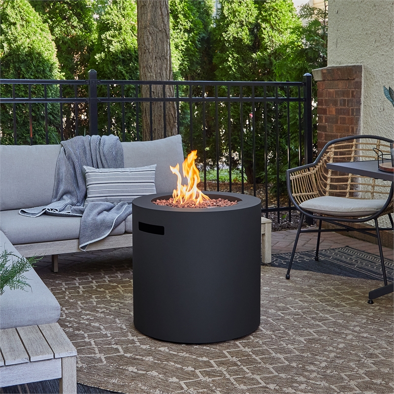 Home Square Set of 3 Propane Fire Pit Table & 2 Outdoor Chair with Cushions