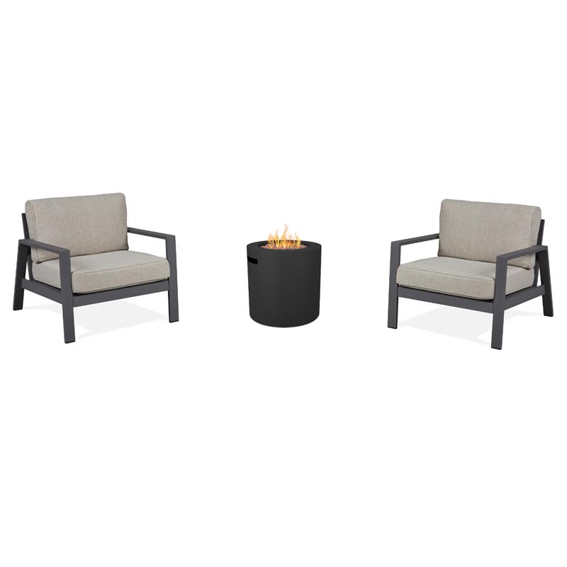 Home Square Set of 3 Propane Fire Pit Table & 2 Outdoor Chair with Cushions