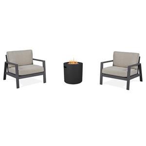 Home Square Set of 3 Propane Fire Pit Table & 2 Outdoor Chair with Cushions