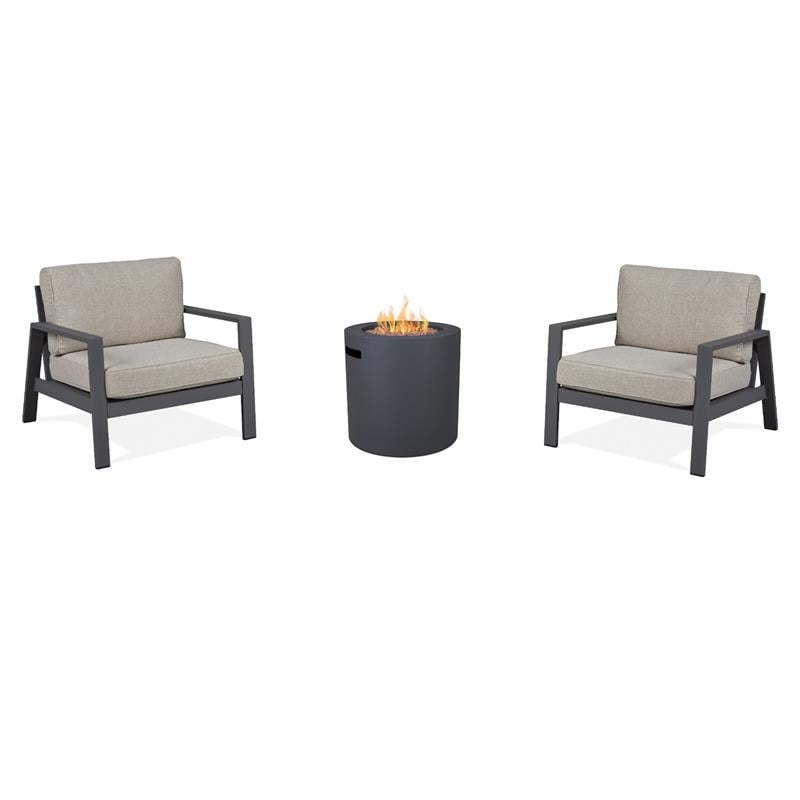 Home Square Set of 3 Propane Fire Pit Table & 2 Outdoor Chair with Cushions