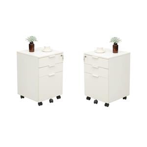 Home Square Set of 2 3Drawer Storage Home Office White Filing Cabinet with Locks