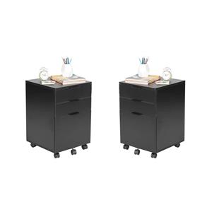 Home Square Set of 2 3-Drawer Black Storage Filing Cabinet with Locking Wheels