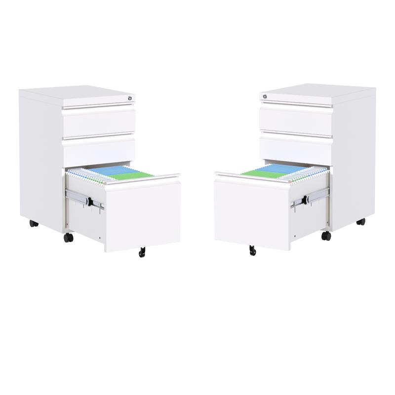 Home Square Set of 2 Mobile Office FIle Cabinet with 3 Drawers Fully Assembled