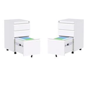 Home Square Set of 2 Mobile Office FIle Cabinet with 3 Drawers Fully Assembled