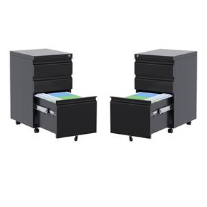 Home Square Set of 2 Mobile File Cabinet with 3 Drawers for Office and Home
