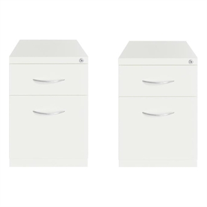 Home Square Set of 2 Metal Mobile Pedestal File Cabinet 2 Drawer Box-File White