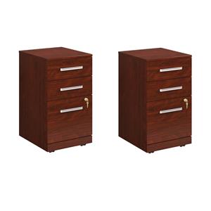 Home Square Set of 2 Engineered Wood 3-Drawer Mobile Filing Cabinet in Cherry