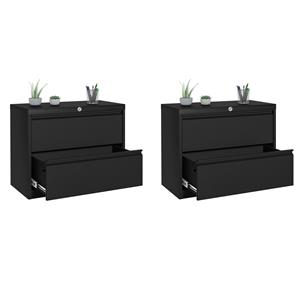Home Square Set of 2 2-Drawer Lateral Locking Filing Cabinet with Lock in Black