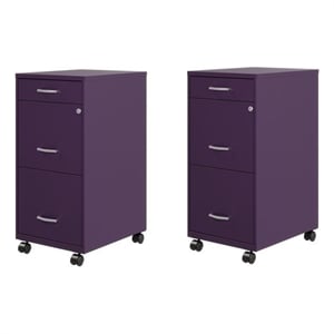 Home Square Set of 2 18&quotD 3 Drawer Mobile File Cabinet in Midnight Purple