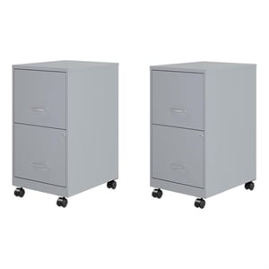 Home Square Set of 2 18&quotD 2 Drawer Mobile Metal Vertical File Cabinet - Gray