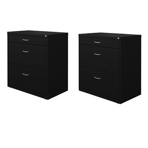 Home Square Set of 2 30&quot W Metal 3 Drawer Home Office File Cabinet - Black