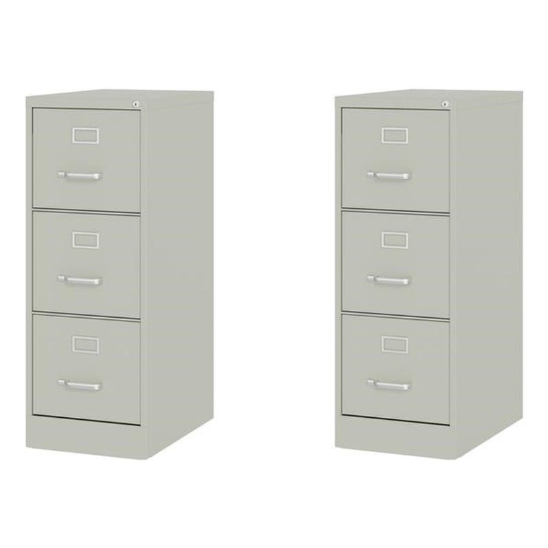 Home Square Set of 2 3-Drawer Letter Width Vertical File Cabinet in Light Gray