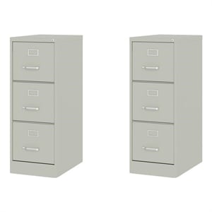 Home Square Set of 2 3-Drawer Letter Width Vertical File Cabinet in Light Gray