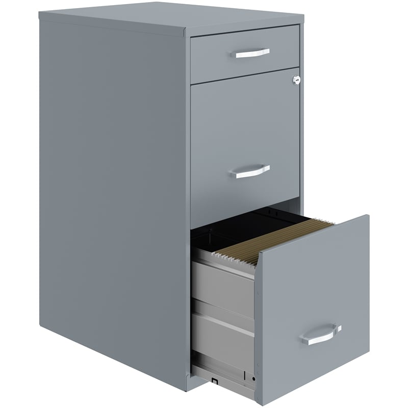 Home Square Set of 2 3 Drawer Metal File Cabinet with Pencil Drawer Gray