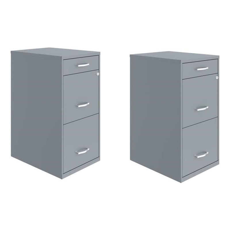 Home Square Set of 2 3 Drawer Metal File Cabinet with Pencil Drawer Gray