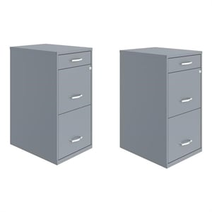 Home Square Set of 2 3 Drawer Metal File Cabinet with Pencil Drawer Gray