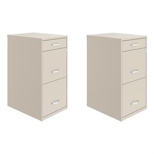 Home Square Set of 2 3 Drawer Metal File Cabinet with Pencil Drawer in Off White