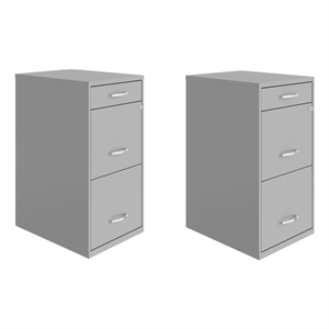 Home Square Set of 2 3 Drawer Metal Organizer File Cabinet in Artic Silver