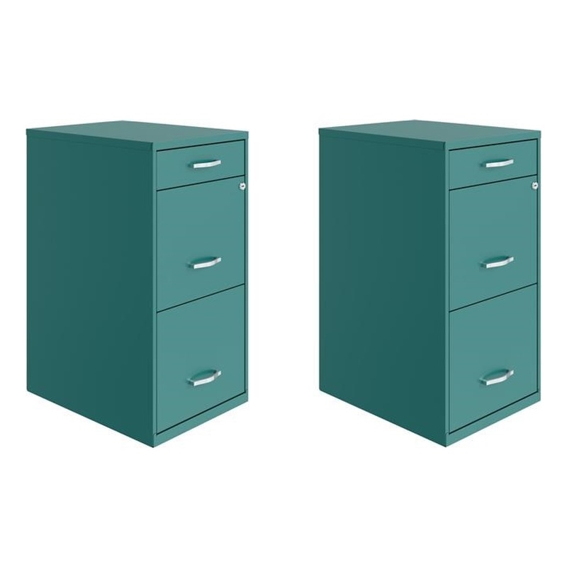 Home Square Set of 2 3 Drawer Organizer File Cabinet in Turquoise