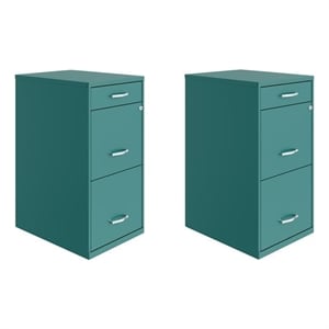 Home Square Set of 2 3 Drawer Organizer File Cabinet in Turquoise