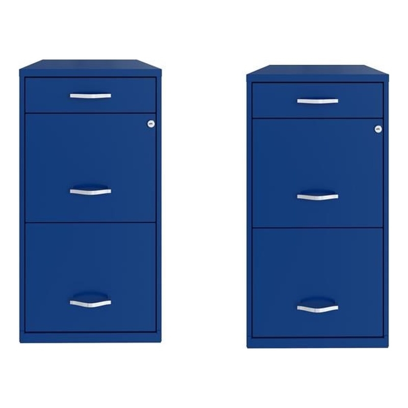 Home Square Set of 2 3 Drawer Metal Organizer File Cabinet Blue