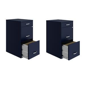 Home Square Set of 2 3 Drawer Metal Organizer File Cabinet Navy