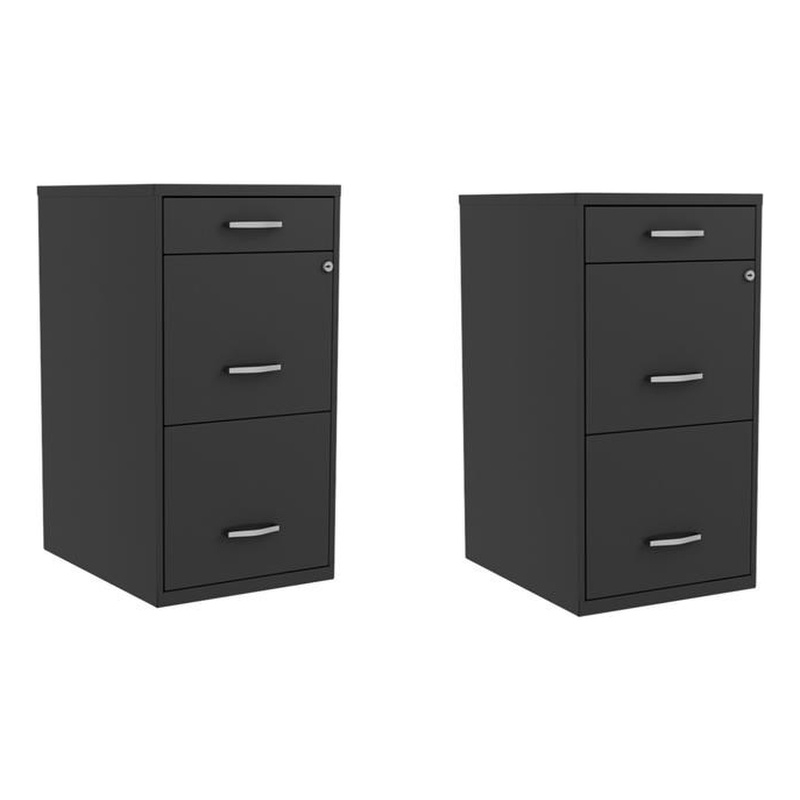 Home Square Set of 2 3 Drawer Metal Organizer File Cabinet Black