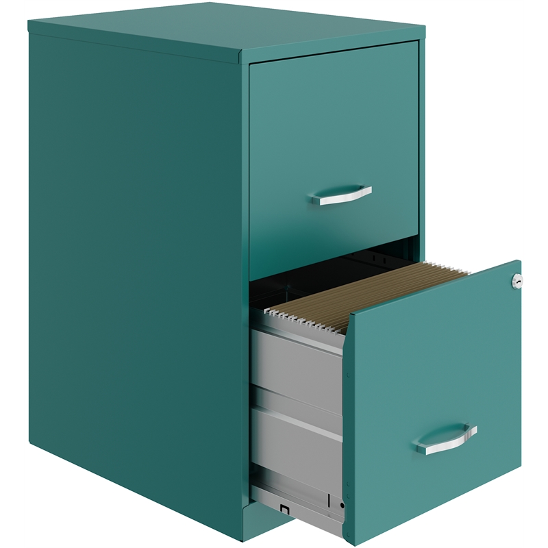 Home Square Set of 2 18in 2 Drawer Metal File Cabinet in Turquoise