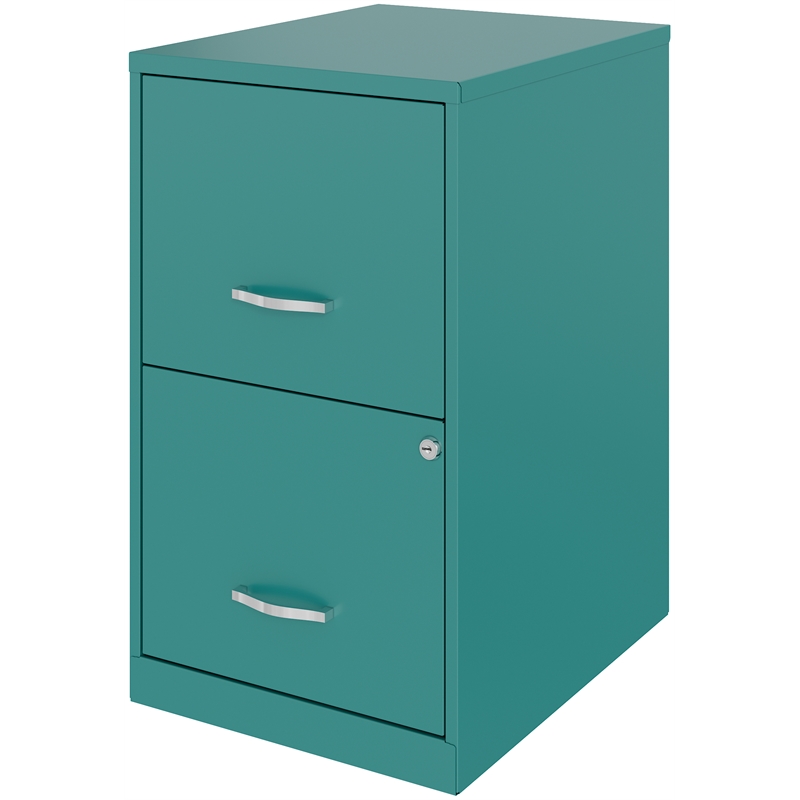 Home Square Set of 2 18in 2 Drawer Metal File Cabinet in Turquoise