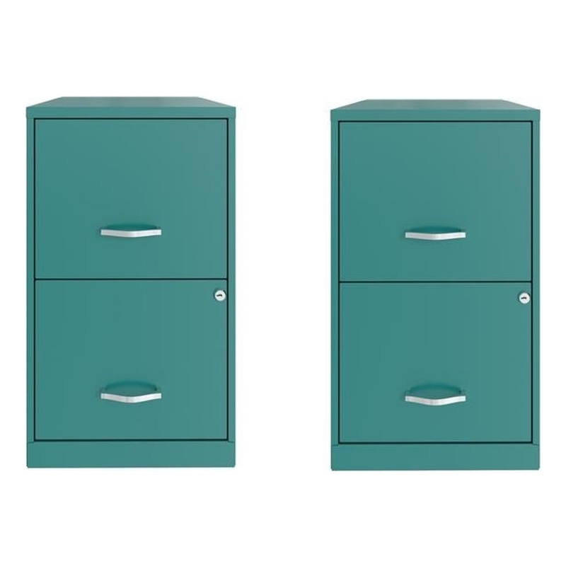 Home Square Set of 2 18in 2 Drawer Metal File Cabinet in Turquoise