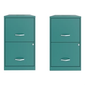 Home Square Set of 2 18in 2 Drawer Metal File Cabinet in Turquoise