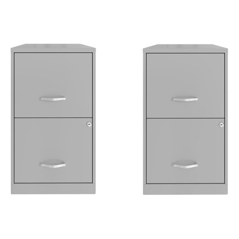 Home Square Set of 2 18in 2 Drawer Metal File Cabinet Arctic Silver