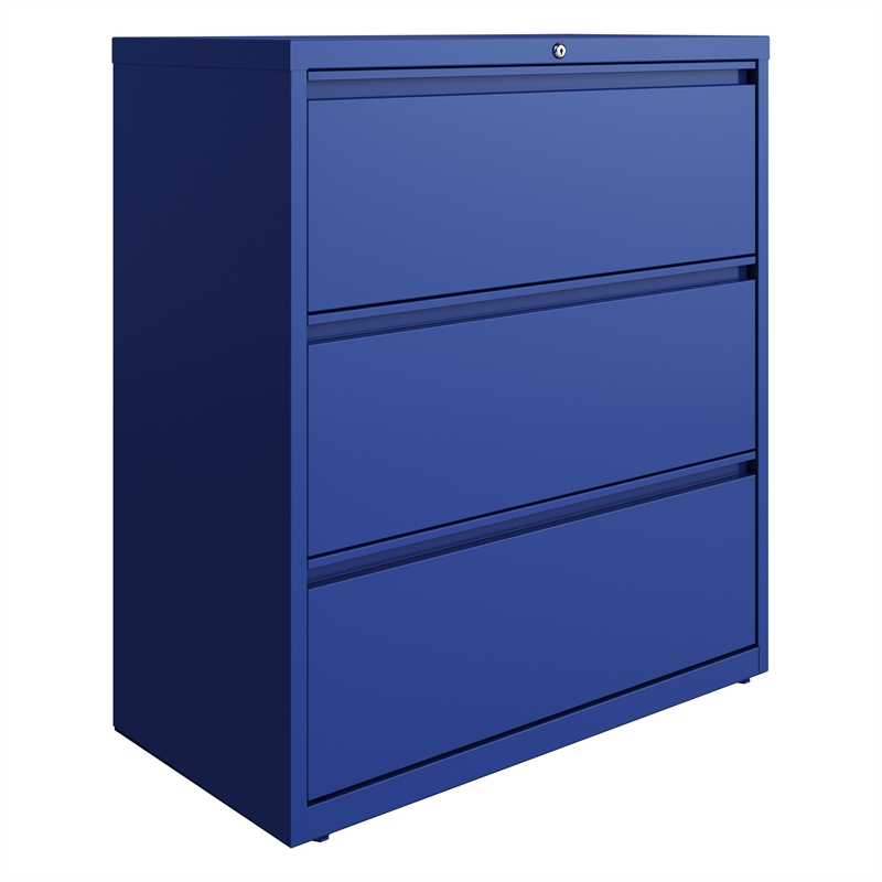 Home Square Set of 2 36-in 3 Drawer Metal Lateral File Cabinet Classic Blue