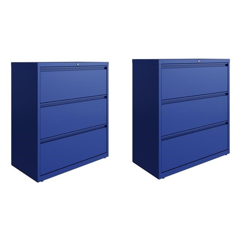 Home Square Set of 2 36-in 3 Drawer Metal Lateral File Cabinet Classic Blue