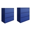 Home Square Set of 2 36-in 3 Drawer Metal Lateral File Cabinet Classic Blue