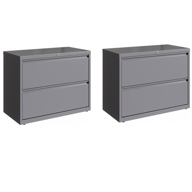 Home Square Set of 2 36in Wide 2 Drawer Metal Lateral File Cabinet Arctic Silver