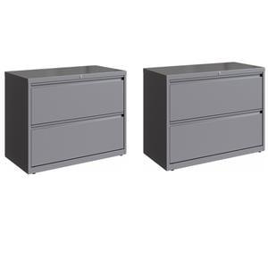 Home Square Set of 2 36in Wide 2 Drawer Metal Lateral File Cabinet Arctic Silver