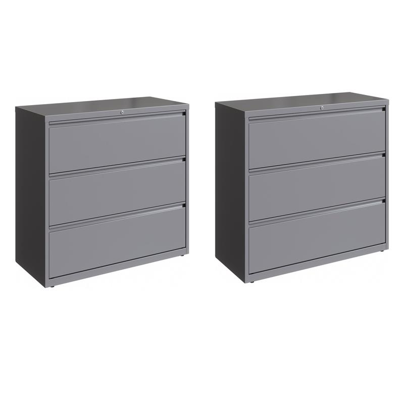 Home Square Set of 2 42in Wide 3 Drawer Metal Lateral File Cabinet Arctic Silver