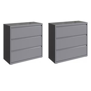 Home Square Set of 2 42in Wide 3 Drawer Metal Lateral File Cabinet Arctic Silver