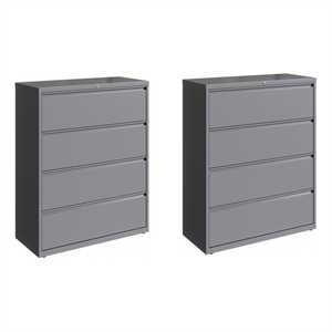 Home Square Set of 2 42in Wide 4 Drawer Metal Lateral File Cabinet Arctic Silver